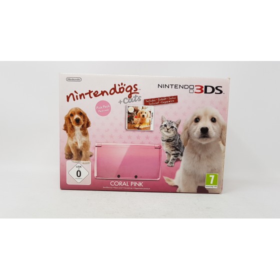 Console Nintendo 3DS Coral Pink (Rose) et Nintendogs and Cats: Golden Retriever en boîte